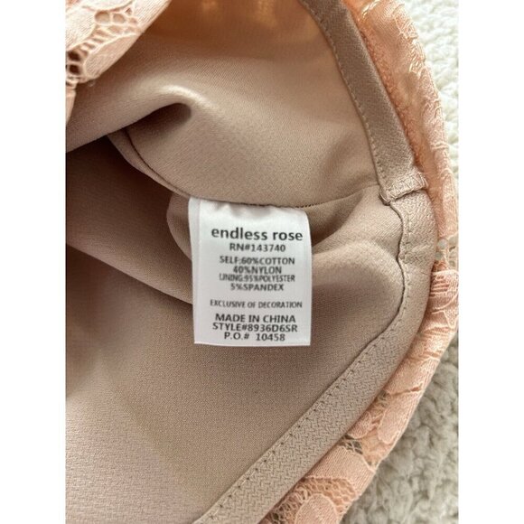 ENDLESS ROSE Sleeveless Lace Sheath Open Back Feather Waist Mini Dress Peach S - Picture 9 of 11